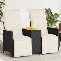 vidaXL Zahradní pohovka 2-sedák nastavitelný se stolem Black Poly Rattan