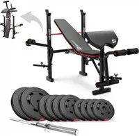 Hop-Sport zusammenklappbare Hantelbank HS-1055 mit Curlpult, Butterfly und Beincurler Inkl. 59 kg Hantelset + Langhantelstange