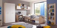 Jugendzimmer-Set NANU 5tlg. Komplettset Bett Schrank Regal Schreibtisch Hängeregal Eiche Sonoma weiß