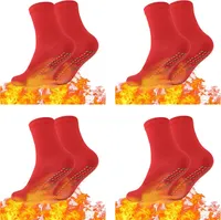 （Red）4 páry ponožek s vlastním zahříváním - vyhřívané ponožky pánské dámské pratelné magnetické ponožky zahřívající nohy pro venkovní zimní aktivity