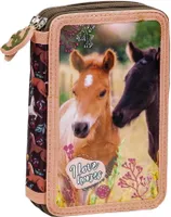Pferde 2 Fach Federtasche Federmappe gefüllt mit 26 Teilen Federmäppchen Pony