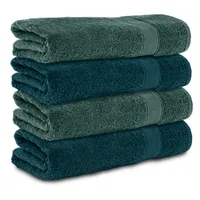 Komfortec 4er Duschtücher 70x140 cm Set aus 100% Baumwolle, 470g/m², Frottee, Weich, Dunkelgrün/Petrol