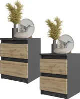 GABRIEL - 2 x Nachttisch - Nachtschrank mit 2 Schubladen 2er Set - Anthrazit Grau / Wotan Eiche H50cm B41cm T33cm