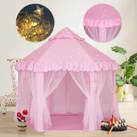 Rosa Kinderzelt für Mädchen, Tipi Zelt für Kinder mit Zubehör, Spielzelt Kinderzimmer Traumschloss Zelt mit Sternlichter, Geburtstag Geschenk