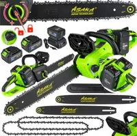 Akku Kettensäge mit 2x LI-ION 21V 4.0Ah 2 x Schwert 16" (40cm) 2 x Ketten und Bürstenlosen Motor, Elektrische Kettensäge Motorsäge für Garten