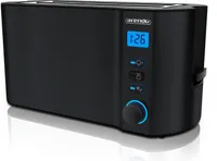Arendo Toaster, 2 lange Schlitze, für 4 Scheiben, 1500 W, Langschlitz, Brötchenaufsatz, Wärmeisolierendes Gehäuse, Display, schwarz