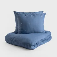 HOMLA Pościel SKYLA z mikrofibry niebieska z haftem 220x200 + 2*50x60 cm