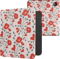 kwmobile Klapphülle kompatibel mit Tolino Vision 6 Hülle - eReader Case - Mohnblumen Rot Grün Beige