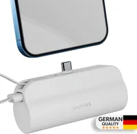Woyax USB-C-Stecker Mini Powerbank 5000mAh mit internem Type-C-Kabel, tragbares Ladegerät, Weiß