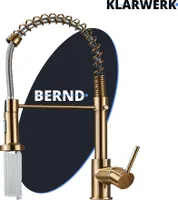 Bernd | Gastronomie Gold gebürstet Armatur mit Feder | Edelstahl Wasserhahn Küche Boiler | Mischbatterie 360° drehbar | Niederdruck 3 Anschlüsse
