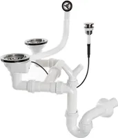 Siphon Abflussgarnitur Ablauf Überlauf Abfluss 1,5- 2 Becken Chrom Automatisch 10682