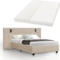 Juskys Samt Polsterbett 140x200 cm Luzano - LED, Matratze, Lattenrost & Kopfteil - Beige