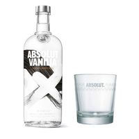 Absolut Vodka Vanilia Set mit Tumbler Glas, Wodka mit Vanillearoma, Schnaps, Spirituose, Alkohol, Flasche, 40 %, 1 L