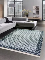 Teppich Wohnzimmerteppich marokkanisches Muster waschbar schwarz grau Größe - 80x150 cm