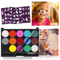 Farba na tvár, 15 farieb detský make-up set, netoxický vodou rozpustný, 40 šablón 2 štetce, farba na líčenie Body painting set pre dospelých deti make-up Halloween karneval maškaráda cosplay