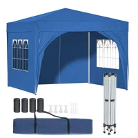 Pavillon 3x3m Faltpavillon mit 4 Seitenwänden 4 Sandsäcke inkl. Tasche Wasserdicht UV-Schutz 50+ Pop-Up Gartenpavillon Gartenzelt Partyzelt Blau