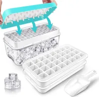 Eiswürfelform, Eiswürfelbehälter mit Deckel und Behälter, 64 Stück Eiswürfel, einfaches Drücken, um das Eis zu lösen, Kühlen von Cocktail, Whiskey, Kaffee, 2 Schalen, 1 Eiskübel und Schaufel