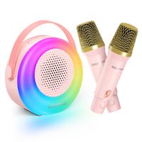 Karaoke-Maschine mit 2 kabellosen Mikrofonen, bluetooth Karaoke Lautsprecher für Kinder und Erwachsene - Pink