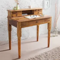 cagü: Exklusiver Design Sekretär & Schreibtisch [SATNA] Sheesham massiv Holz mit 5 Schubladen 90cm x 50cm