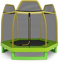 GOPLUS Kinder Trampolin Ø223 cm mit Sicherheitsnetz, Garten Trampolin bis zu 150 kg, mit Federauflage & Sprungmatte, ab 3 Jahre