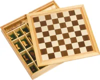 goki 56953 Spiele-Set Schach, Dame und Mühle, natur/braun (1 Set)