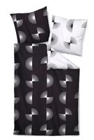 Janine Mako Satin Bettwäsche Kissenhülle 80 cm x 80 cm Silber schwarz feindfädige und dichtgewebter Kissenbezug