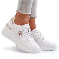Damskie Skórzane Sneakersy Na Koturnie Białe D&A LR810 41
