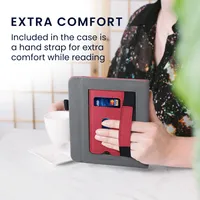 kwmobile Hülle kompatibel mit Tolino Vision 6 Hülle - Flip Case mit Handschlaufe - Kunstleder Cover - Rot Dunkelgrau