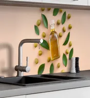 Küchenrückwand selbstklebend Olivenflasche Spritzschutz Folie 120 x 60cm