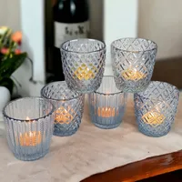 Windlicht 6 Set Glas Teelichthalter Teelichtgläser Windlichter Kerzenhalter Blau