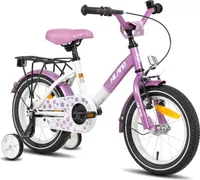 HILAND Starry 14 Zoll Kinderfahrrad für Mädchen ab 3 4 5 6 7 Jahren, mit Stützräder, Gepäckträger, Klingel, Handbremse und Rücktrittbremse, Lila
