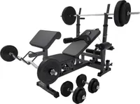 GORILLA SPORTS® Kraftstation - inkl. Hantelset 100kg, mit Hantelablage, Latzug, Butterfly und Beincurl, Verstellbar, Schwarz  - Multifunktion Hantelbank, Trainingsbank, Fitnessstation