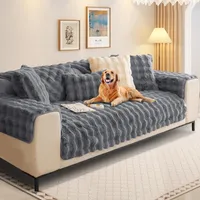 Kaninchen Plüsch Sofabezug L Form 1/2/3/4 Sitzer Sofa Überwurf Ecksofa U Form, Universelle rutschfeste Sofaschoner, Superweiche SofaÜberwurf aus Kunstpelz für Wohnzimmer,Dunkelgrau,Sofakissen 90*180 cm