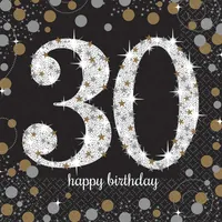 16 serwetek Błyszczące złoto Happy Birthday 30