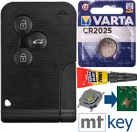 Autoschlüssel Karte Funk Fernbedienung Austausch Gehäuse mit 3 Tasten + Notschlüssel Rohling + Drucktaste + Batterie kompatibel mit Renault Megane 2 Scenic 2 Clio 3