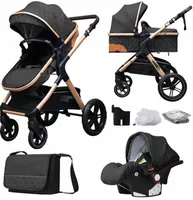 Kinderwagen-Set | Kinderkarre | Babyschale | Wickeltasche | Regenverdeck | Klappbar |  Feststellbremse | Schwarz