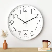 MODFU Wanduhr Geräuscharm Quarzuhrwerk Analog 30cm Indoor Uhr Modern Weiß