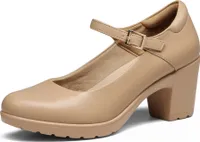 DREAM PAIRS Dame Mary Janes Pumps Chunky High Heel Kleid Schuhe Dicker Absatz Pumps für Damen, Farbe:Nackt, Größe: 37