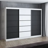 Schwebetürenschrank, 3-türig Schrank 200 cm mit 4 Schubladen, Retrostil  Premium! Moderne Garderobe für Kleidung. Verschiedene Farben (Weiß, Schwarz, Somona) Kleiderschrank MES