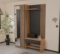 4ALLHOME Garderobenschrank KILO 140 cm mit Spiegel und Lamellen – Moderne Garderobe mit Stauraum in Wotan Eiche & Schwarz Matt
