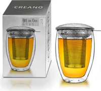 Creano doppelwandiges Teeglas mit Edelstahlfilter und Glasdeckel - 400ml