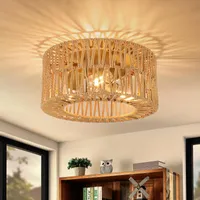 Deckenlampe Boho Vintage Deckenleuchte E27 3-Flammige Pendelleuchte mit Rattan Lampenschirm für Wohnzimmer, Schlafzimmer, Küche, Flur