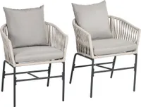 Outsunny 2er-Set Gartenstühle mit Kissen Gartensessel Set im Boho-Stil Gartenstuhl, Gartenmöbel Balkonstuhl Terrassenstuhl, Metallrahmen, 57 x 60 x 71 cm, Grau