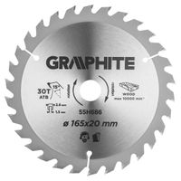 GRAPHITE Kreissägeblatt 165x20 mm, 30 Zähne.Widia widerstandsfähig, robust, zum Schneiden von Holz, Spanplatten, MDF|Reduzierring 20mm-> 16 mm