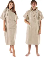 CalmyBEACH Frottee Badeponcho Damen Herren 100% Baumwolle Erwachsene  Beige S/M