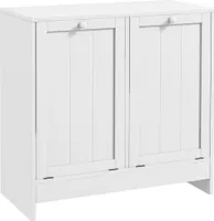 kleankin Wäschesammler mit 2 Klappfächern, Badezimmerschrank aus Holz für Wäsche, 66x33x68cm, weiß