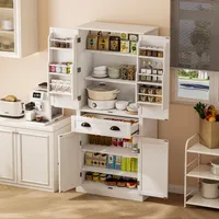 Flieks Hochschrank, Küchenschrank mit 6 Staufächer, Aufbewahrungsschrank für Küche, Esszimmer und Wohnzimmer, Schrank Weiß