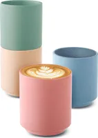 Cappuccino Tassen Groß 4er Set - Pastellfarben aus Keramik - Minimalistisch & Stapelbares Design - Hitzebeständig - Langlebige Keramik - Spülmaschinenfest - 200 ml