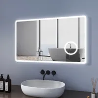 Meykoers LED Badspiegel 100x60cm Rechtecke Badezimmerspiegel mit Touchschalter & Beleuchtung 3 fache Vergrößerung, 6500K Kaltweiß, IP44 energiesparend