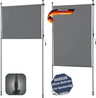 DELUKE® Außenrollo Sonnenschutz MARK - Ohne Bohren | Senkrechtmarkise Balkonrollo Vertikalmarkise Markise für Fenster Sichtschutz | 150x270cm Dunkelgrau